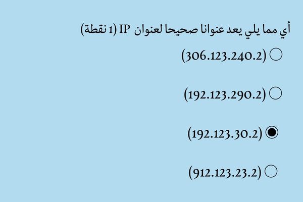 أي مما يلي يعد عنوانا صحيحا لعنوان IP