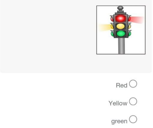 E. Choose the correct answer. When you see a ......... light, go, go, go